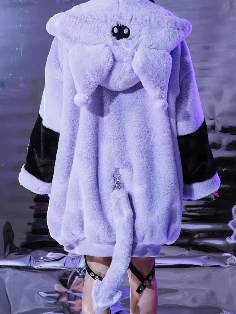 Mauroicardi hiver épais chaud doux mignon violet et noir couleur bloc fausse fourrure manteau femmes