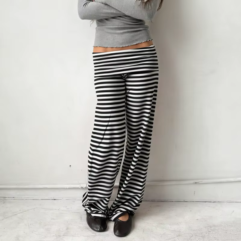 Pantalon de pyjama décontracté pour femme rayé taille basse pantalon de salon taille élastique cordo