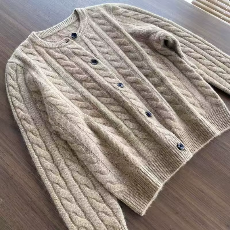 WinvyNee femmes laine mérinos Cardigans pull solide col rond torsion décontracté tricoté hauts hiver