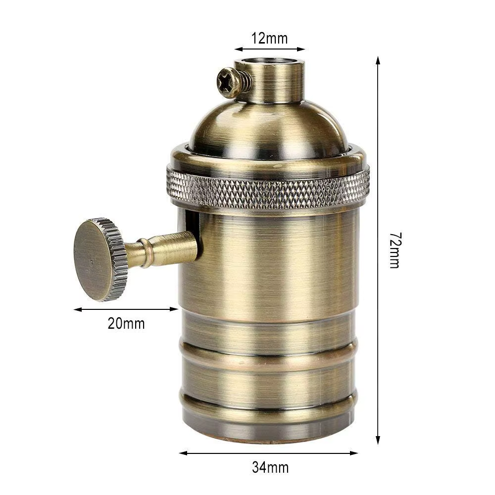 Douille de lampe rétro en cuivre avec interrupteur E26 E27 Edison, douille à vis d'éclairage Vintage