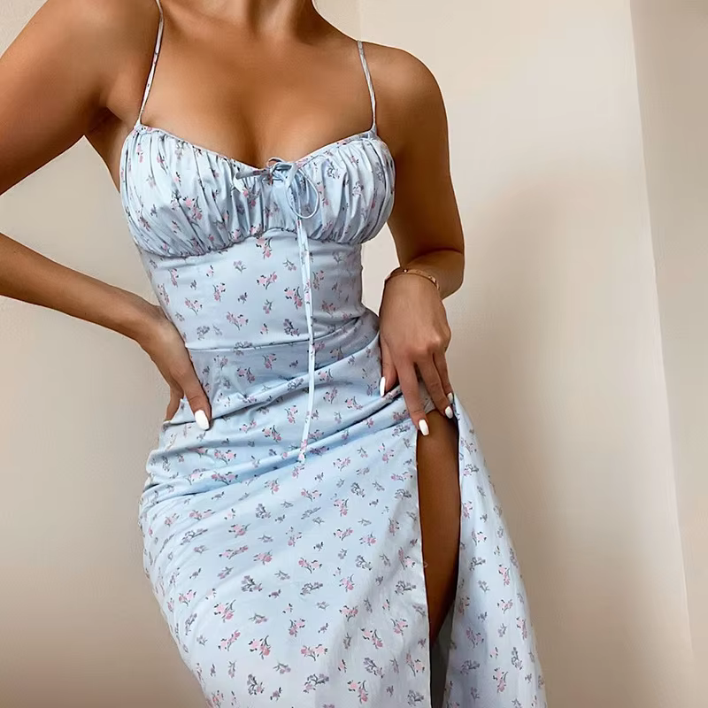 Hugcitar – robe longue élégante à fleurs pour femmes, tenue de plage, vacances, moulante, Streetwear