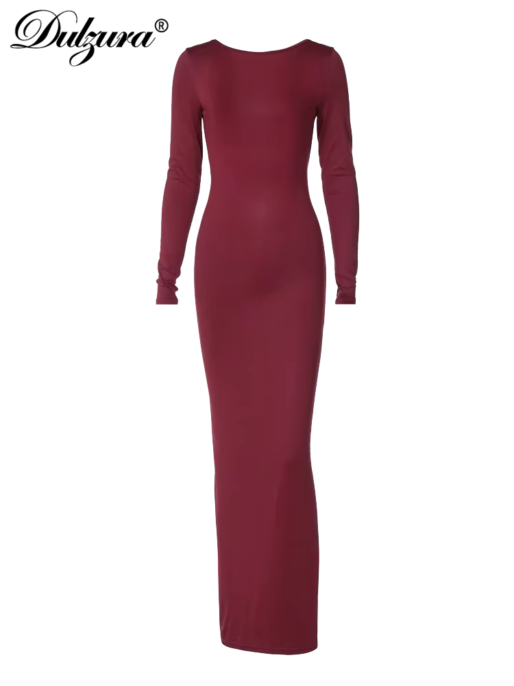 Dulzura – robe Maxi froncée, dos nu, couleur unie, automne-hiver, vêtements pour femmes, Sexy, éléga