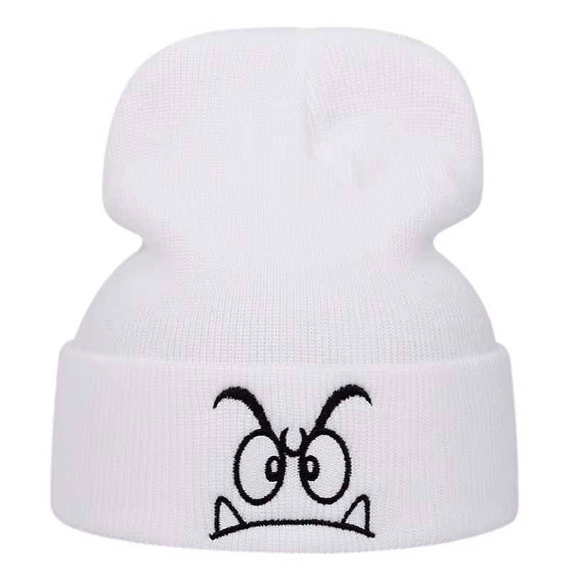 Chapeau tricoté brodé à expression en colère, chapeau en laine chaud pour les événements sportifs de