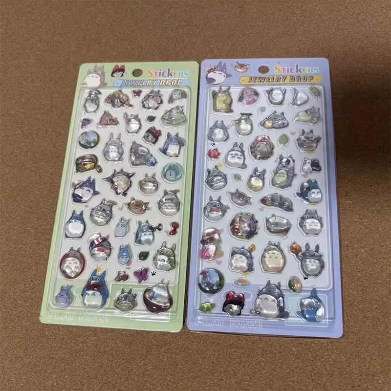 Autocollants 3D en relief Anime, autocollants mignons de dessins animés Totoro en cristal gaufré, au