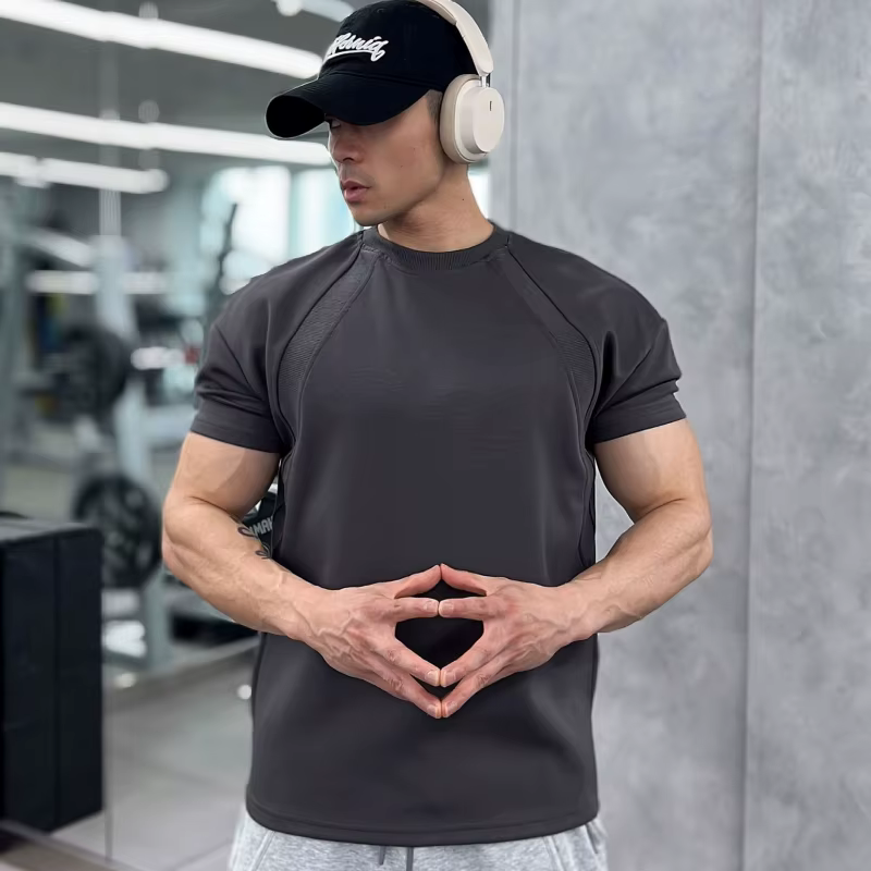 Haute qualité automne hommes à manches longues T-shirt mode sport col rond fitness course maille res