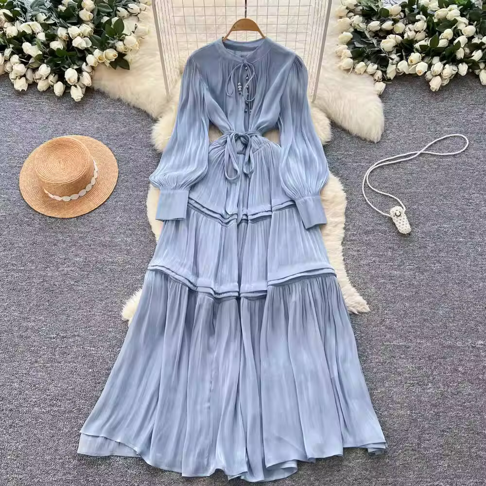 Robe longue en Satin pour femmes, élégante, manches longues, robe de soirée, mariage, Vintage, chemi