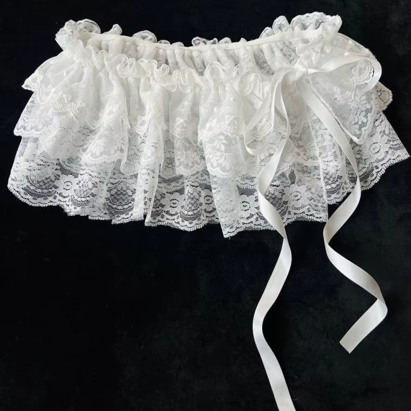 2026 Jupes coréennes uniques en gaze superposée avec dentelle, coupe trapèze courte, mini-jupes blan