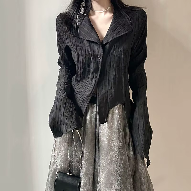 Karrcat – chemises gothiques noires, irrégulières, Style Yamamoto, Blouse à manches évasées, vêtemen