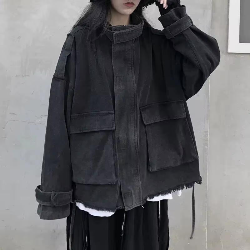 Gidyq-Veste en jean à pampilles pour femmes, mode coréenne, grande poche, adt, denim, combiné, tout 