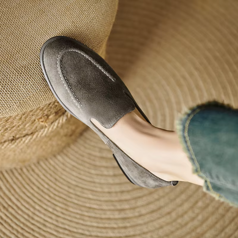 Call TAA-Escarpins en cuir à talons plats pour femmes, chaussures de ballet décontractées, mode prin