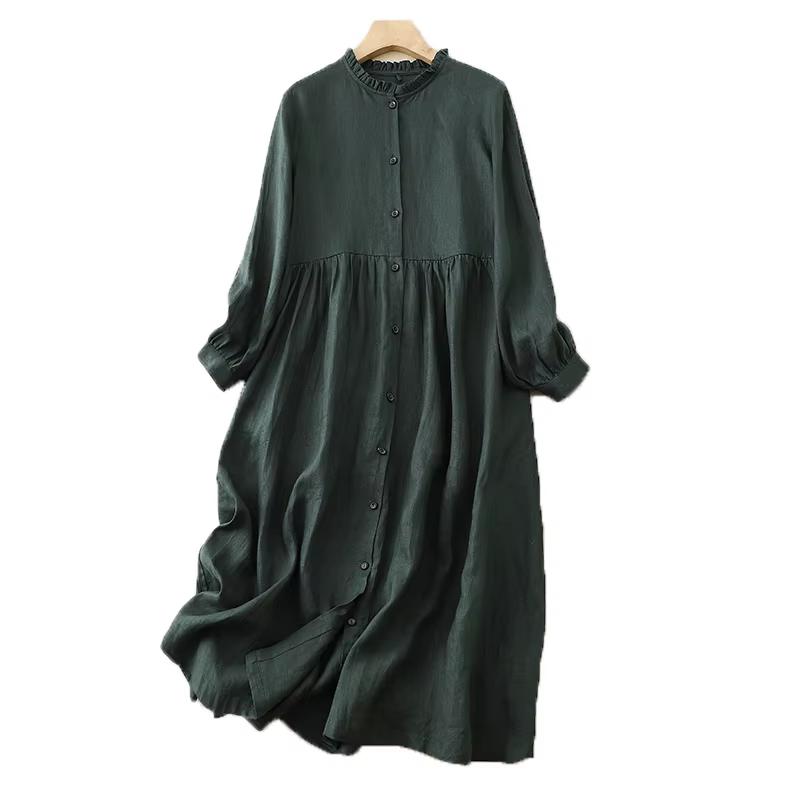 Robes longues vintage en coton pour femmes, style coréen décontracté et élégant, pour le bureau, vêt