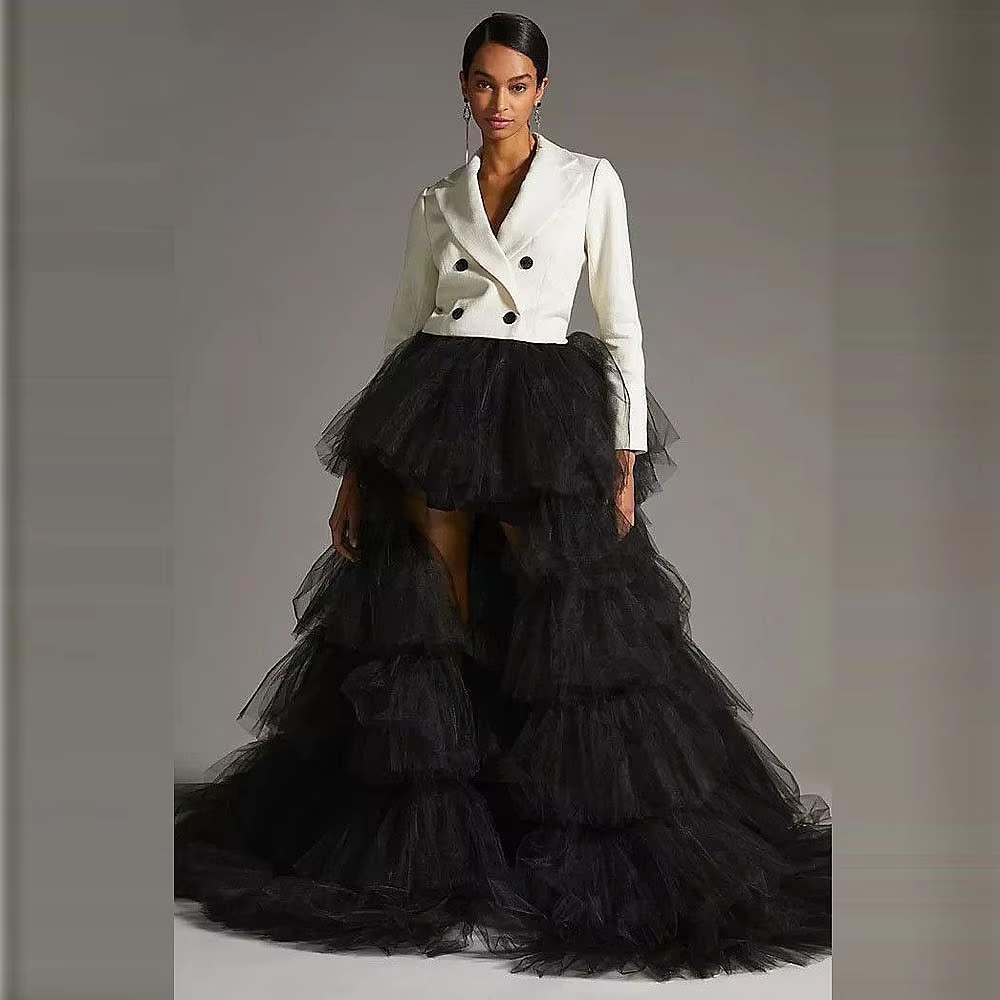 Jupe en tulle noir pour femme, superposée, asymétrique, pour mariage, mariée ou anniversaire