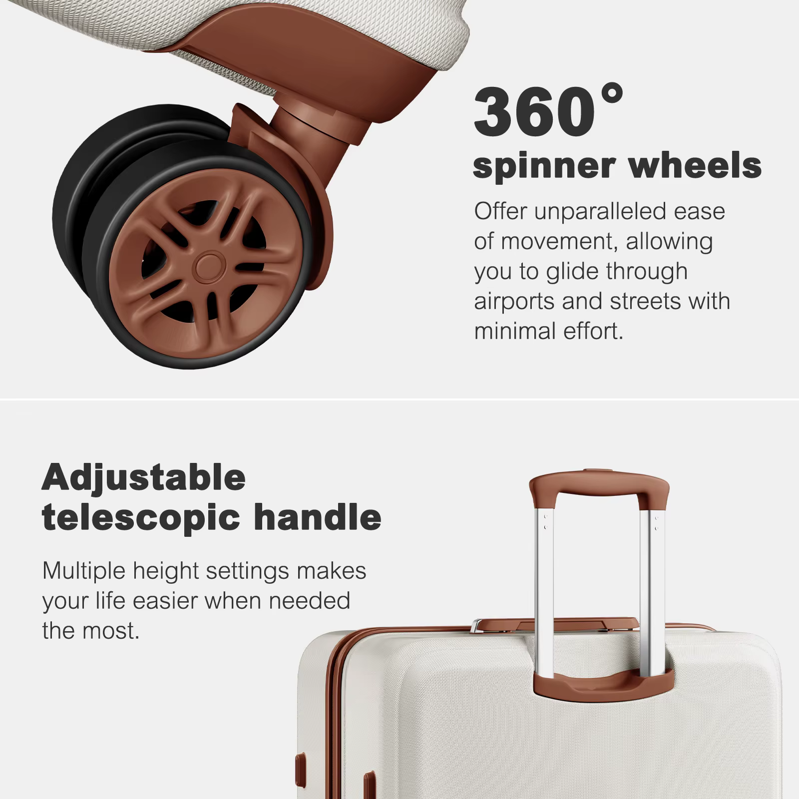 Étui rigide KONO de 32 pouces, chariots légers ABS + PC avec double roues, serrure TSA, valise (S/M/
