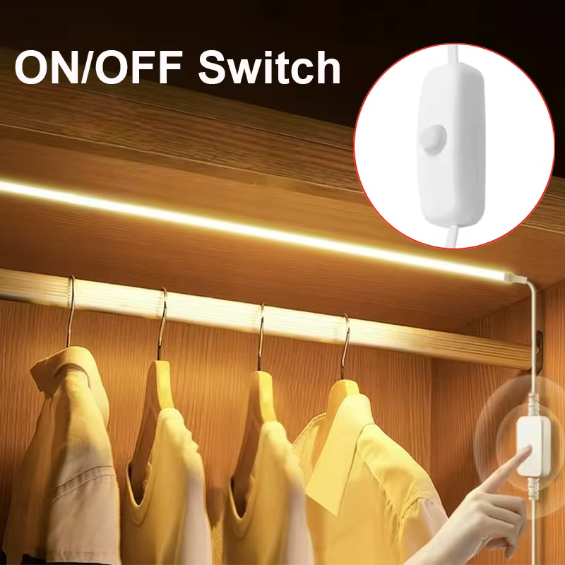 Bande lumineuse LED COB 5V, auto-adhésive, Flexible, USB, avec interrupteur, éclairage linéaire haut