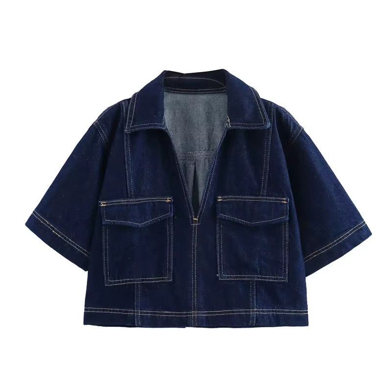 MUJER bleu Denim chemise femme à manches courtes chemise courte femmes été hauts courts femme Street