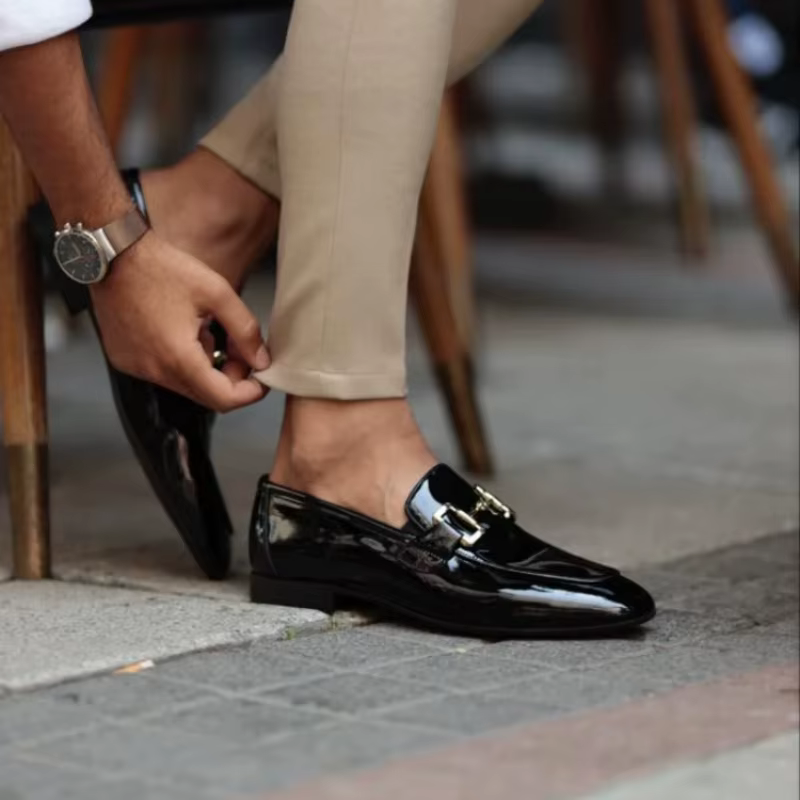 Mocassins noirs en cuir Pu pour hommes, chaussures à bout rond, solides, faites à la main, pour affa