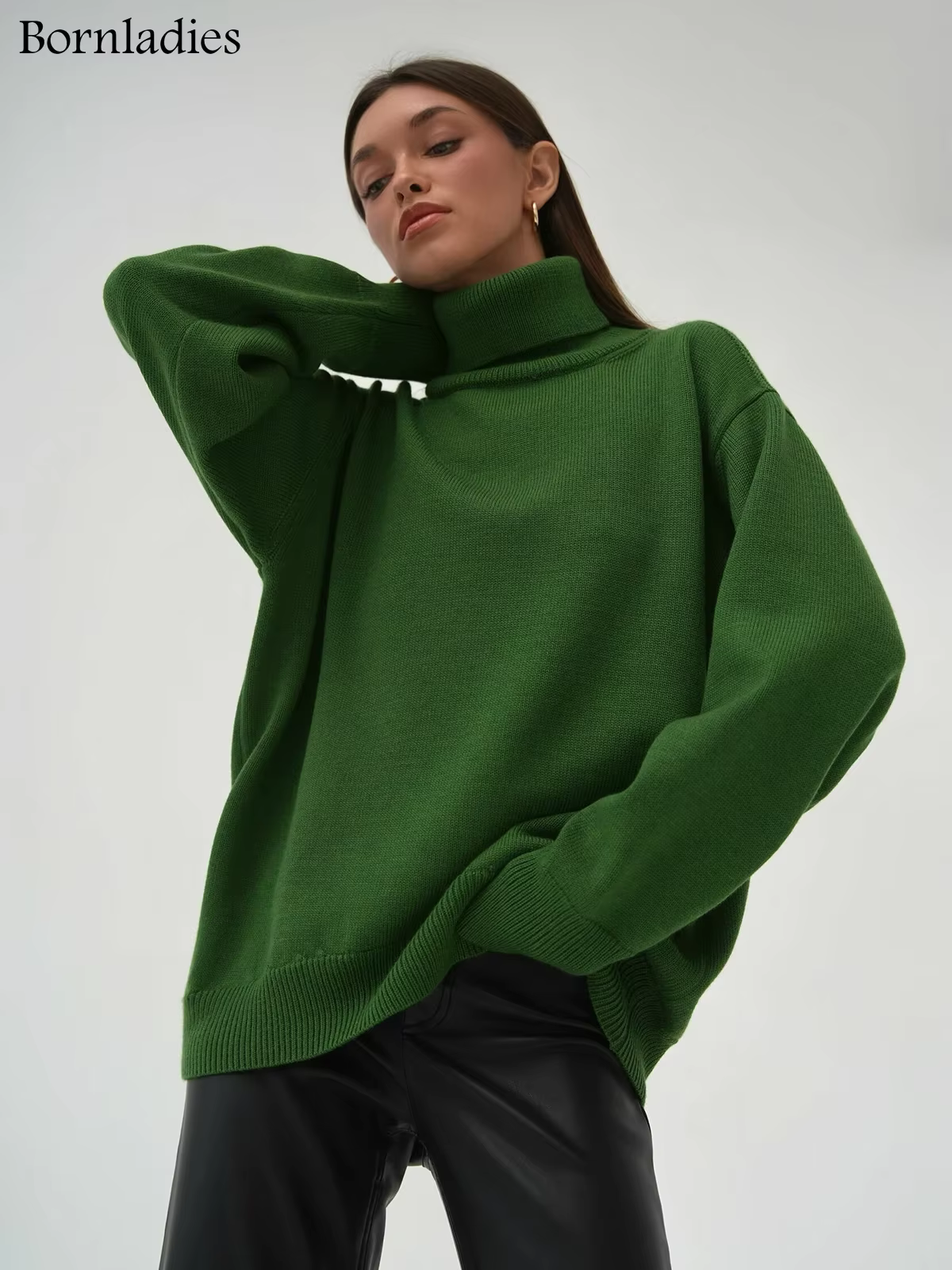 Bornladies-Pull à Col Roulé pour Femme, Vêtement Chaud, Décontracté, pour Automne et Hiver