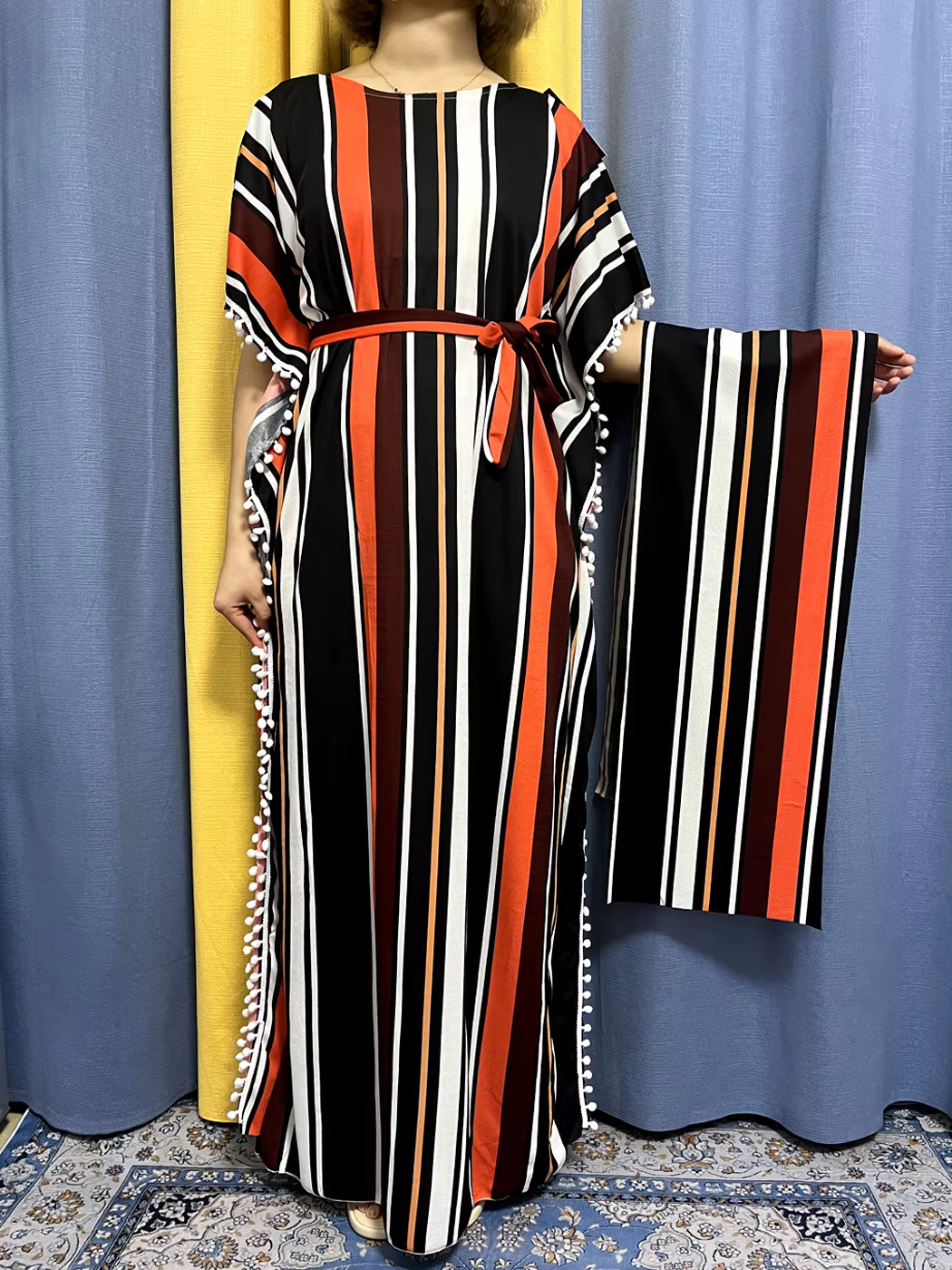 Abayas pour femmes 2023 imprimé rayure verticale glands élasticité coupe ample Femme Robe femme afri