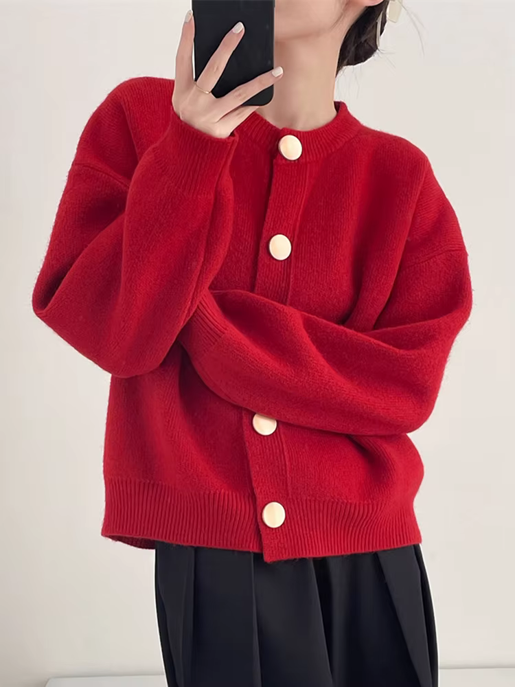 AOSSVIAO-Cardigan à col rond pour femme, couleur unie, simple boutonnage, collection automne hiver