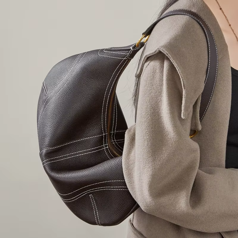 HIFASHION Sacs à bandoulière demi-lune en cuir de vachette véritable pour femmes, tendance 2026, sac
