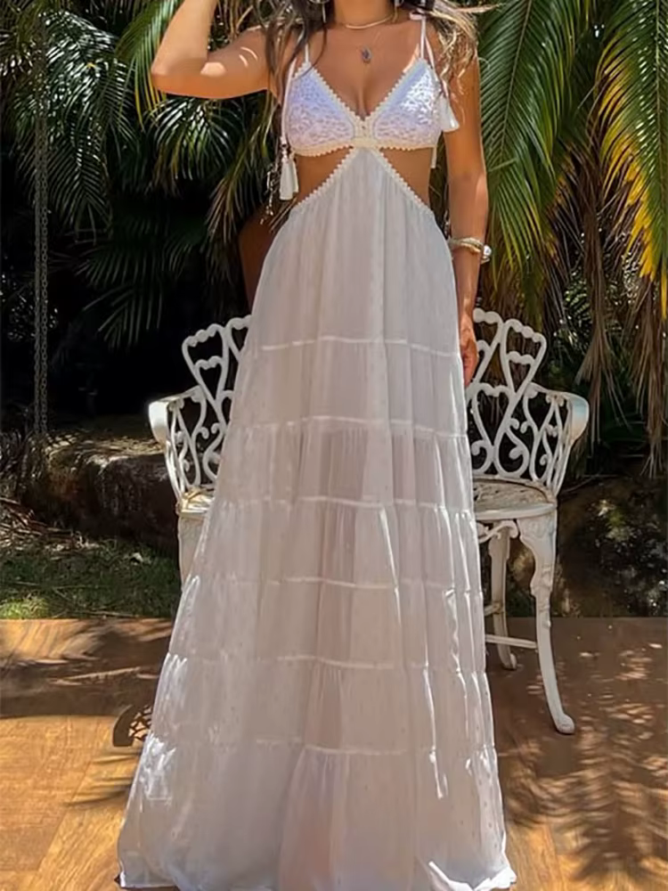 Robe de soirée sexy pour femme, coupe ajustée, ajourée, imprimé patchwork, sans manches, style princ