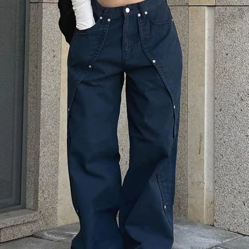 Jean pour femme Y2k, vêtements décontractés, coupe ample, pantalon à jambes larges, Style rétro amér