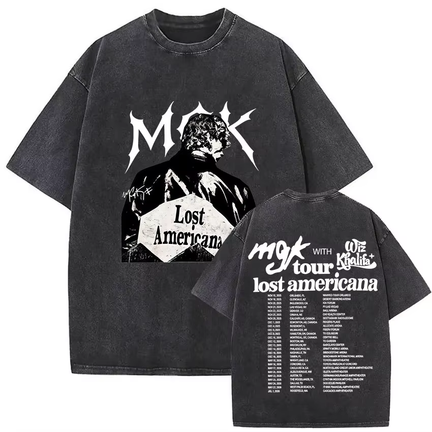 Rappeur MGK perdu Americana Tour 2025 T-shirts mitrailleuse Kelly Vintage lavé graphique T-shirt hom