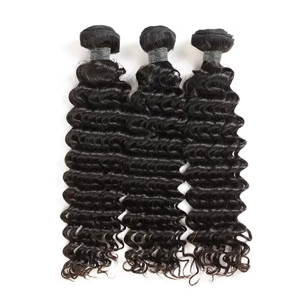 Tissage en lot brésilien naturel Remy Deep Wave, 40 pouces, noir naturel, non traité, Extensions de 