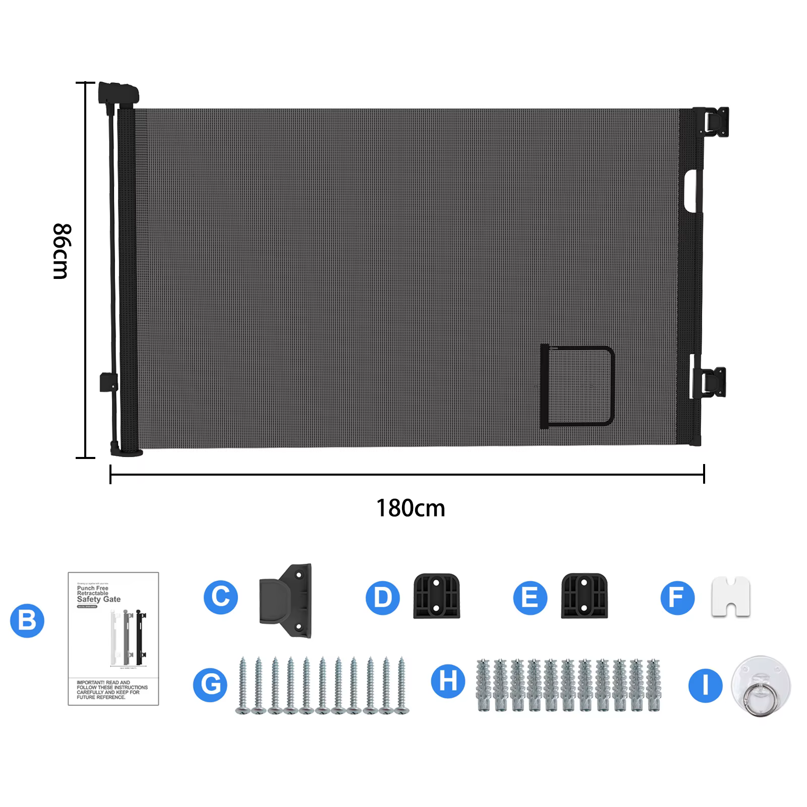 Porte de sécurité rétractable pour bébé 0-150 cm, avec trou pour chat, porte de sécurité enroulable 
