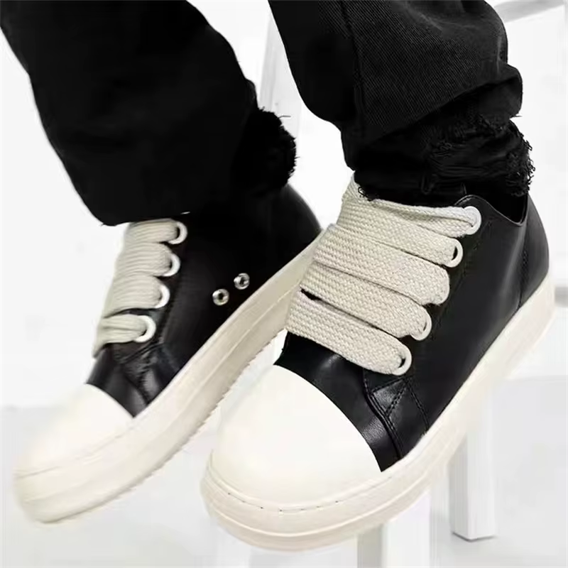 Hommes femmes plate-forme baskets en cuir noir fermeture éclair à lacets chaussures décontractées fo
