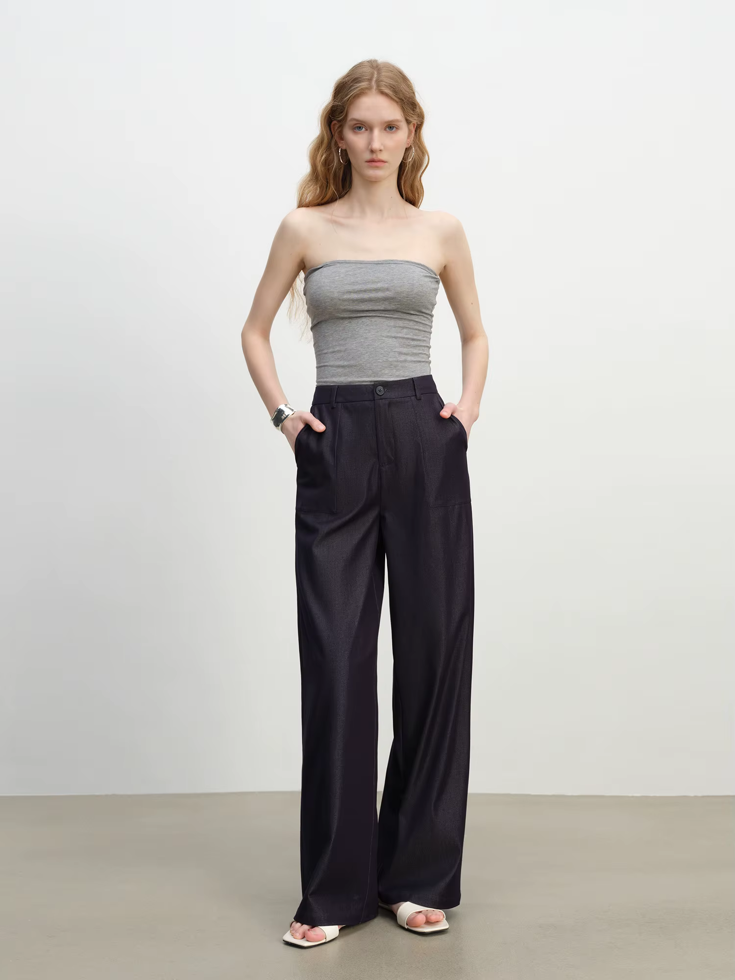 ZIQIAO 2025 Pantalon texturé à jambes larges pour femme d'été - Drape fluide et longueur au sol Silh