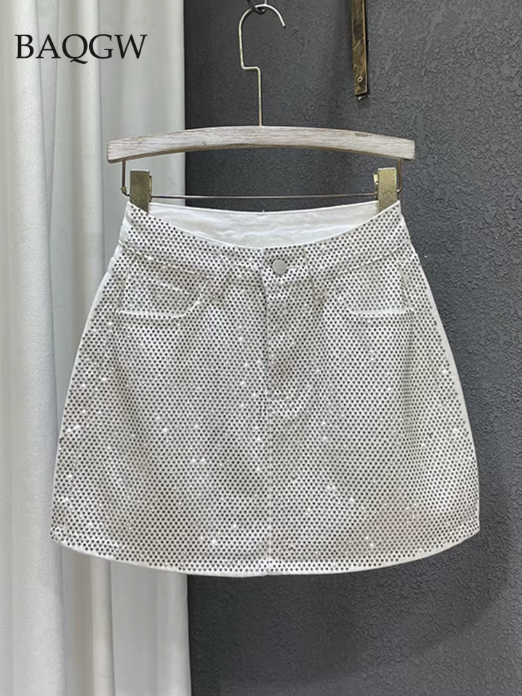 Jupe Trapèze en Denim pour Femme, Streetwear Taille Haute, Couleur Unie, Coupe Slim, Hanches Rondes,