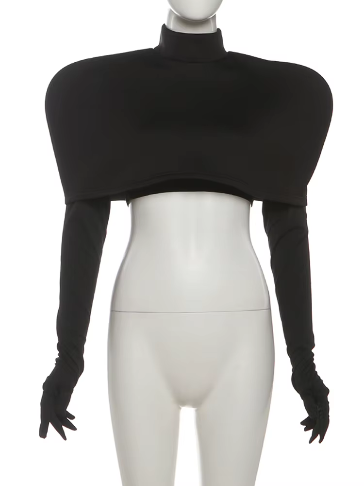 T-Shirt à col roulé Chic pour femmes, ensemble 2 pièces, classique, nouvelle tendance, gants longs +