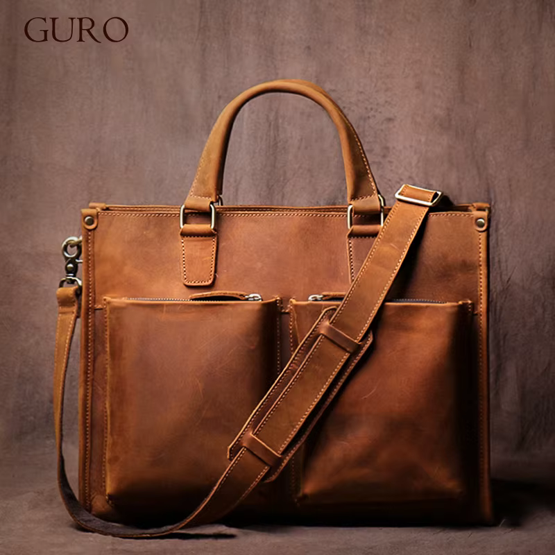 GURO-Sac à Main en Cuir group pour Homme, Étui à Bombes de Luxe, Sac à Bandoulière Vintage pour Ordi