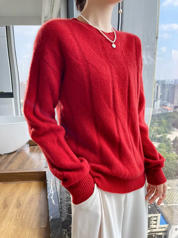 Pull à manches longues et col rond pour femme, 100% laine mérinos, couleur unie, décontracté, confor