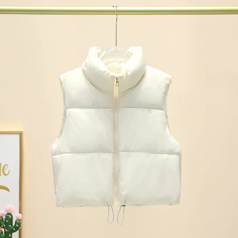 Gilet court sans manches pour femme, veste chaude à col montant avec fermeture éclair, manteaux cour