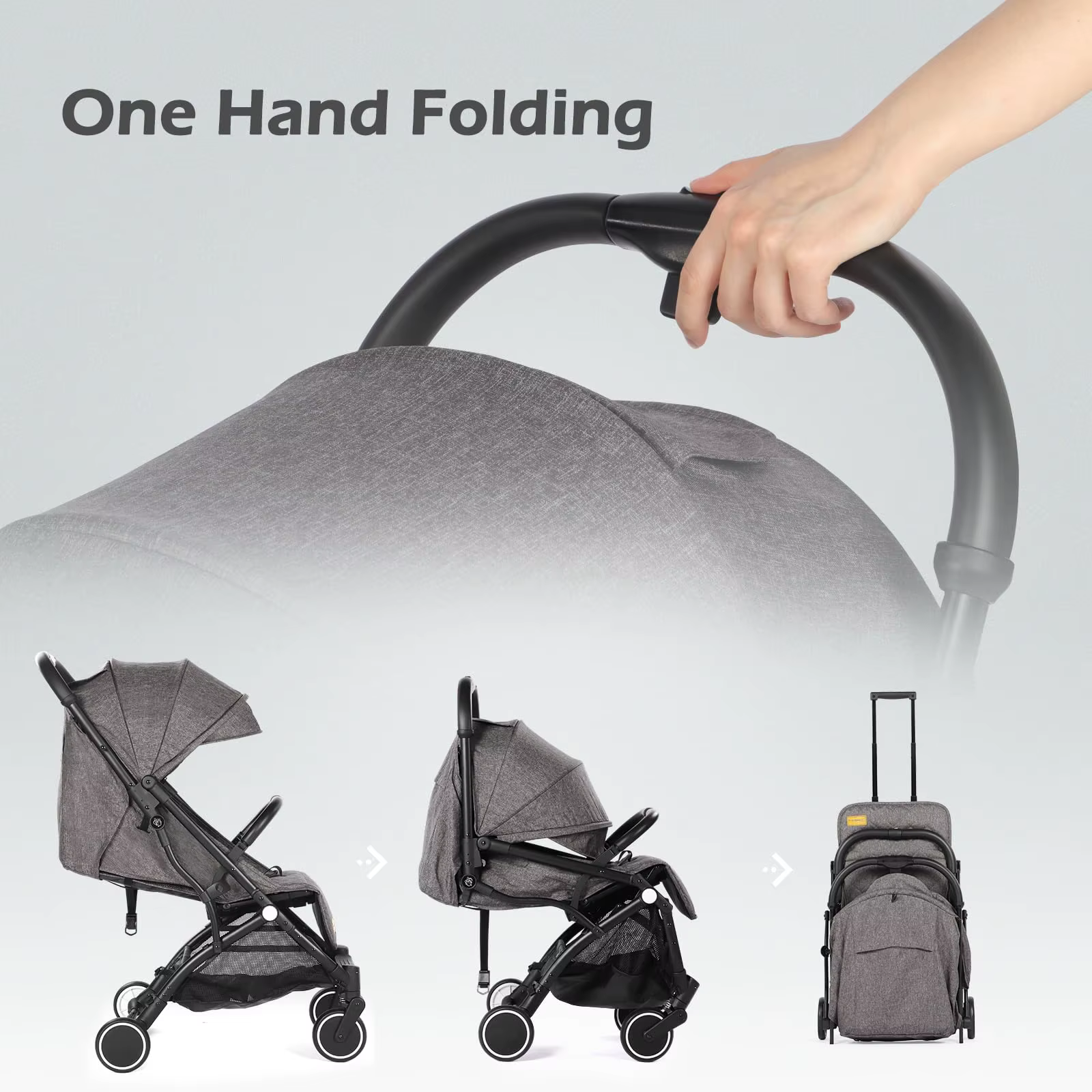 Poussette bébé, poussette compacte pliable d'une seule main avec housse de pluie et moustiquaire, po