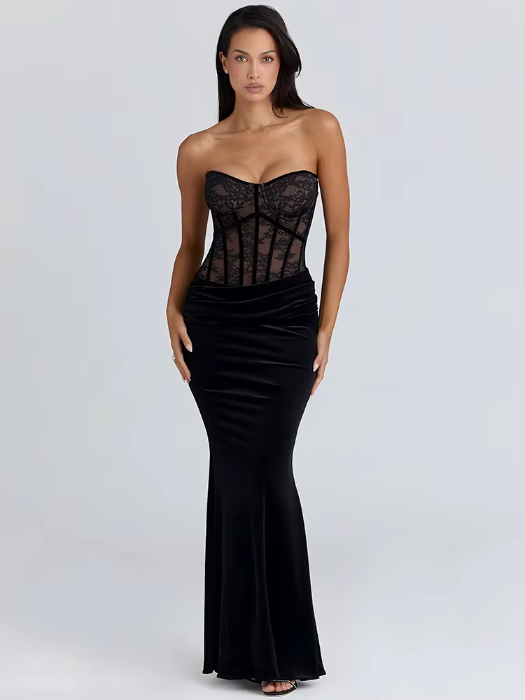 Mozision – robe Maxi Sexy en dentelle pour femmes, manches longues, dos nu, élégante, imprimée, épau