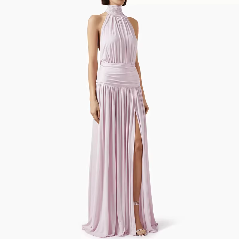 Robe de soirée d'été ajourée, sans manches, taille haute, mode, dos nu, couleur unie, longue, Sexy,