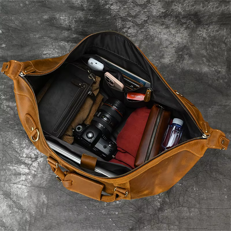 Sacs de voyage en cuir de cheval pour hommes, grand sac à main avec rivet, sac polochon en cuir de v