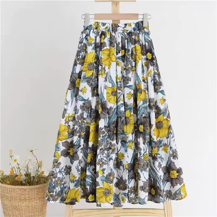 Nouvelle jupe trapèze pour femme, élégante et polyvalente, style campagnard frais, imprimé floral co