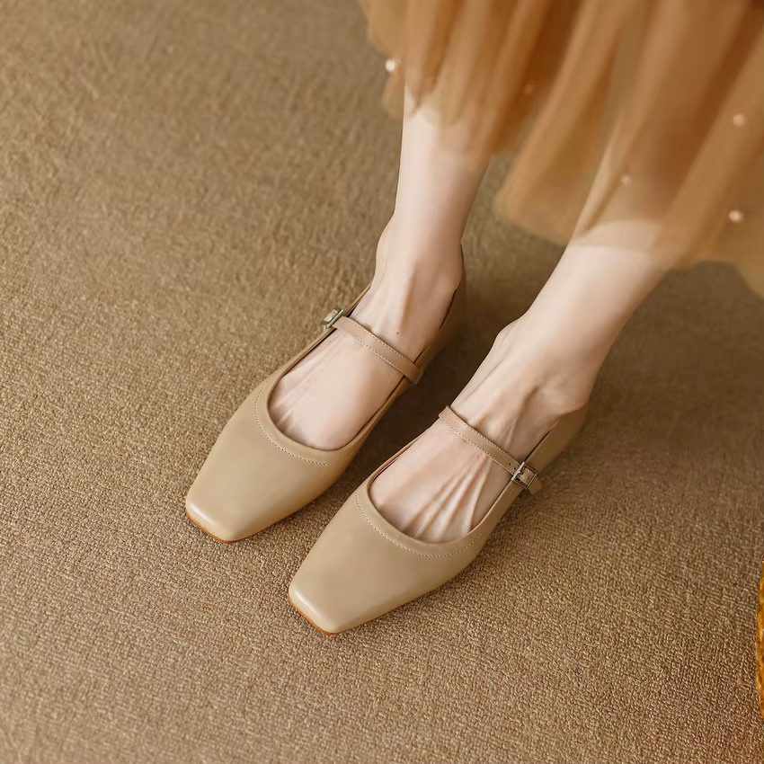 Call TAA-Chaussures Plates en Cuir group pour Femme, Mary Gasoline, Haute Qualité, Boucles Carrées, 