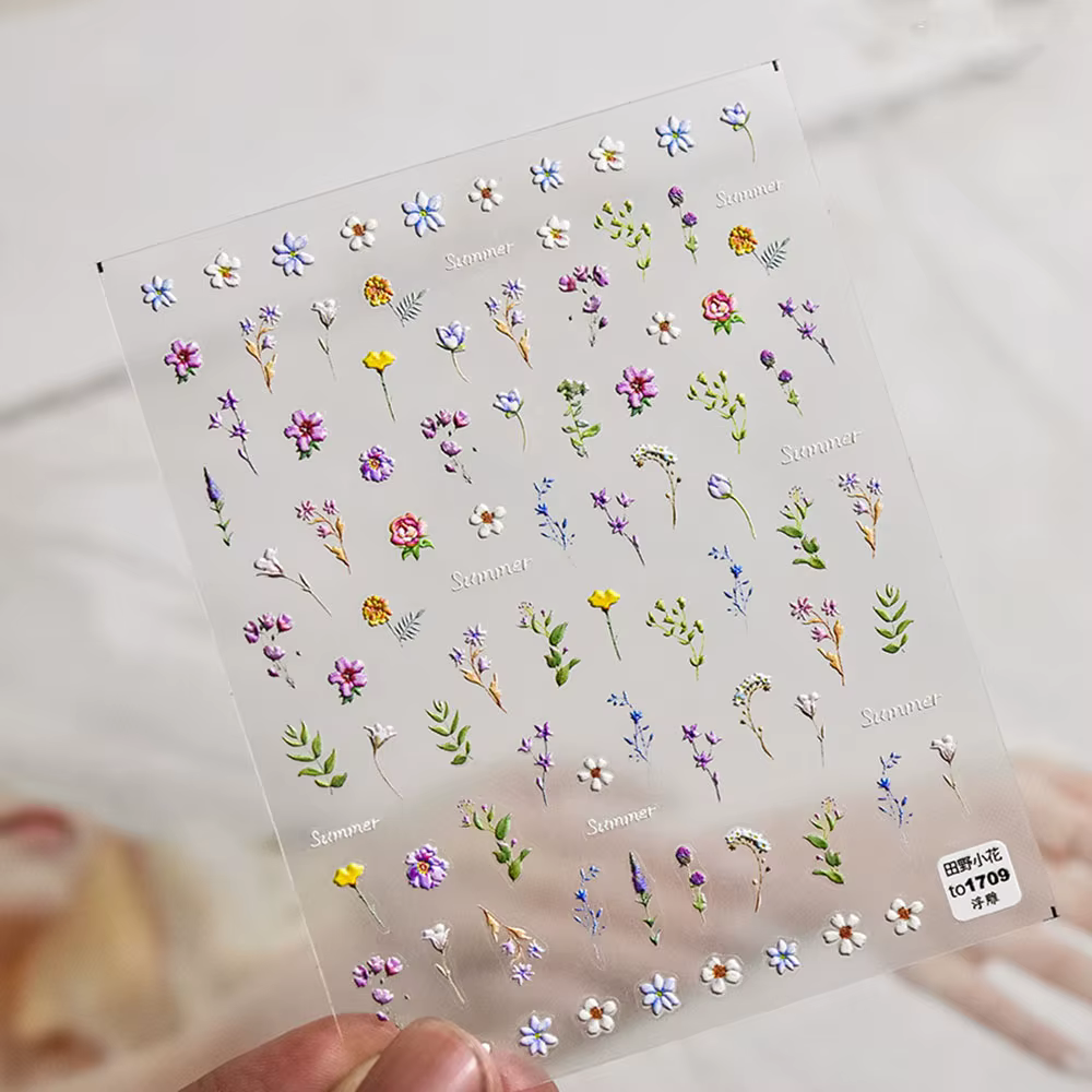Autocollants pour ongles en forme de fleur, 1 pièce, feuille florale d'été, plante, décalcomanies co