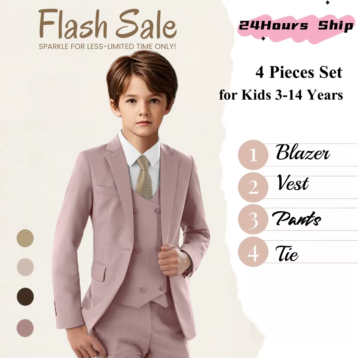 Ensemble de costume solide Champagne pour enfants, pour fête de mariage, remise de diplôme, Communio