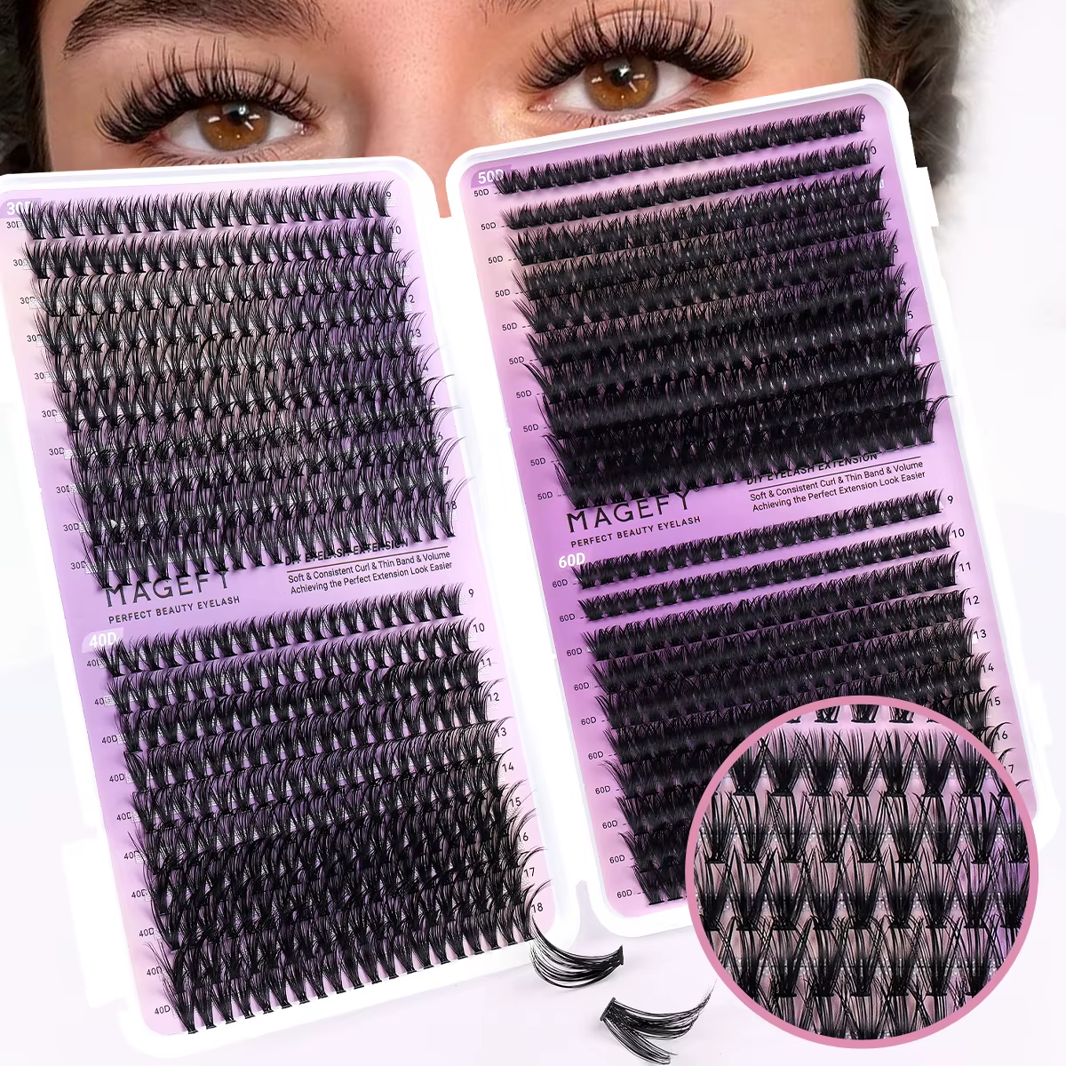 MAGEFY bricolage Kit d'extensions de cils 800 pièces grappes de cils 80D/100D mélange de cils indivi