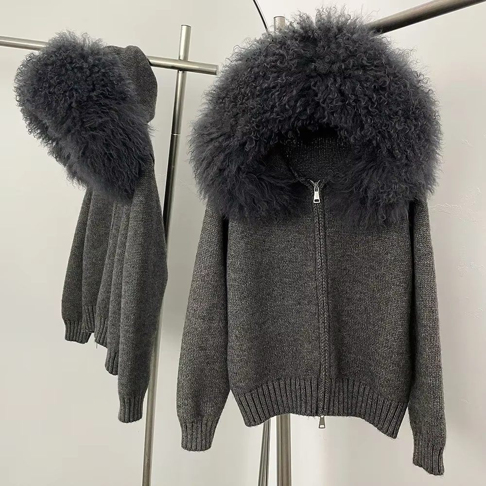Manteau femmes Cardigan manteau de fourrure de renard naturel femmes réel fourrure mongole tricots f