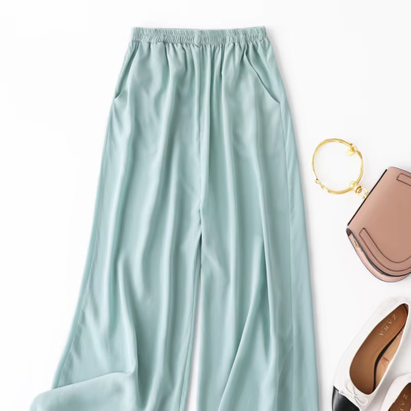 Birdtree, pantalon d'été 100% soie crêpe dechine, pantalon à jambes larges pour femme, pantalon cour
