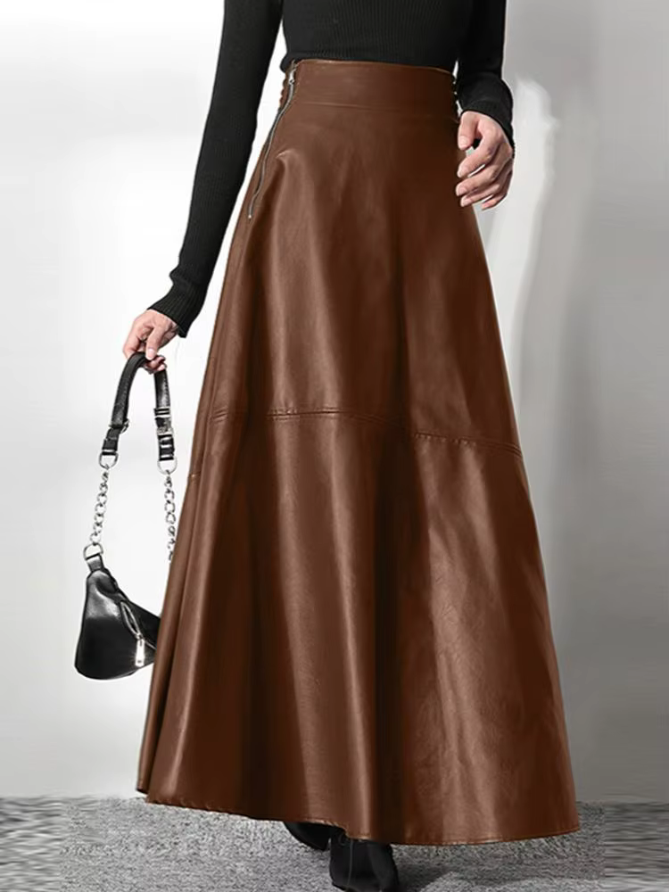 ZANZEA-Jupe longue en cuir PU pour femme, couleur unie, élégante, décontractée, taille haute, fermet