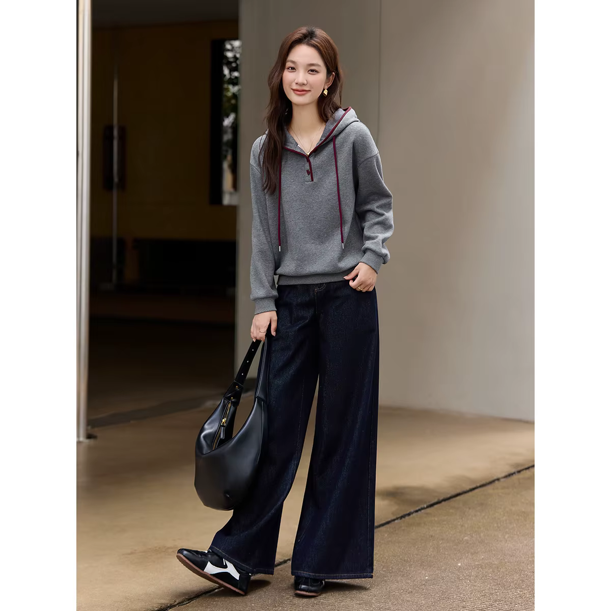 Sweat-shirts gris pour femmes VIMLY, en mélange de coton simple, doublés de polaire, contrastants, 2