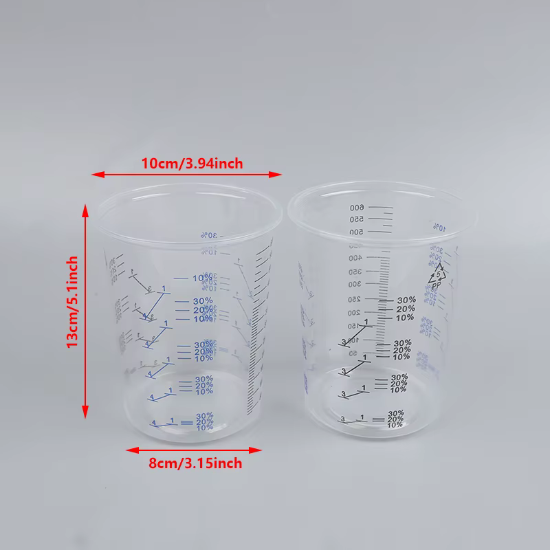 Gobelet transparent calibré Assad pour peinture au poulet, plastique gradué, Ids français, mesure st